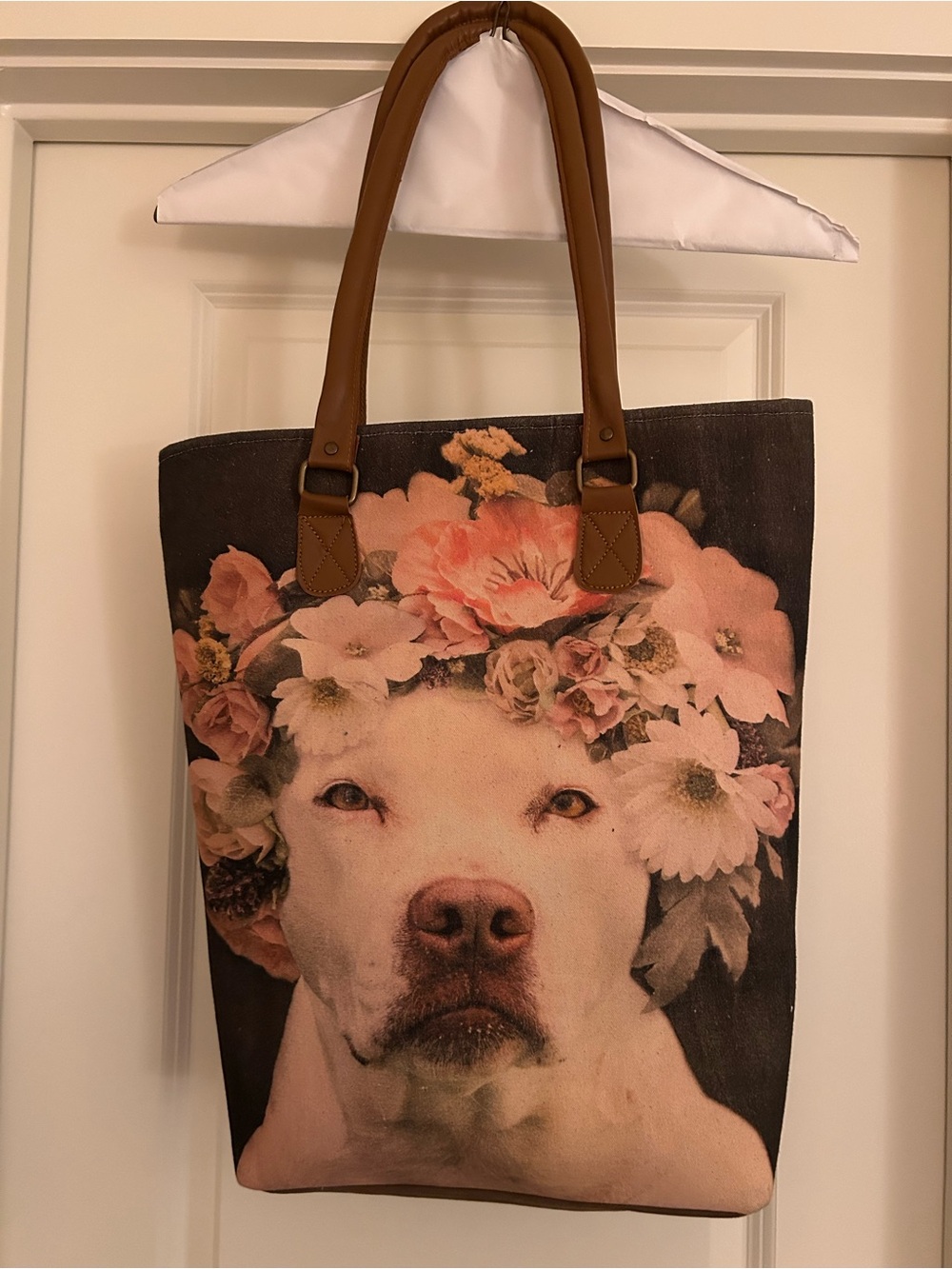 Regina Andrew Floral Crown Dog Print Tote Bag in Brown and Pink